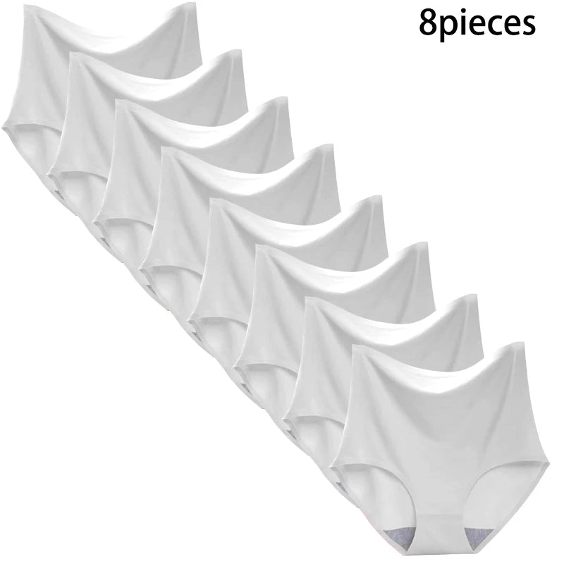 8 pieces Ice silk Women Underwear Slim Belly Tight fit Pants Seamless Triangular Briefs Soft Lingerie Elastic Panties Large Size