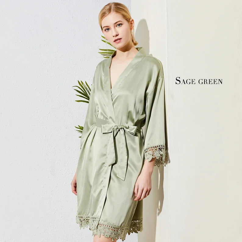 Personalised Bridesmaid Robes Wedding Dressing Gown Bridal Party Satin Lace Bride Gift Bride Robe Bridesmaid Gift