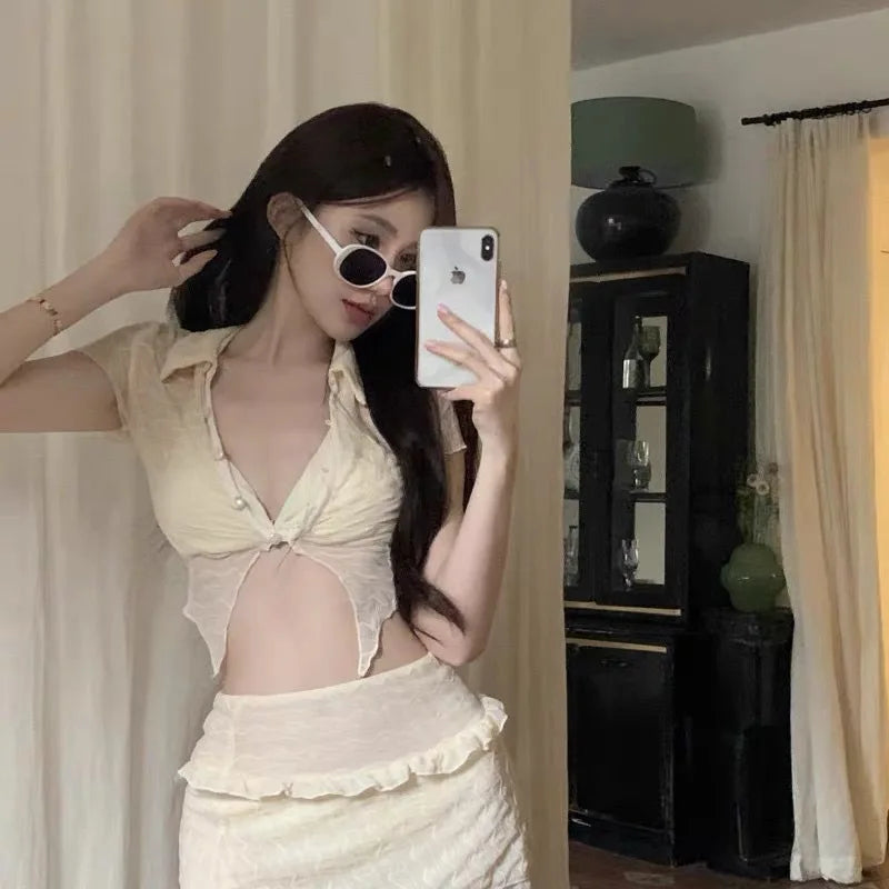 Women's French Style 3 Piece Bikini Set Tummy Cover Swimsuit Slimming Bathing Suit Hot Spring Modest Yet Sexy Swimwear