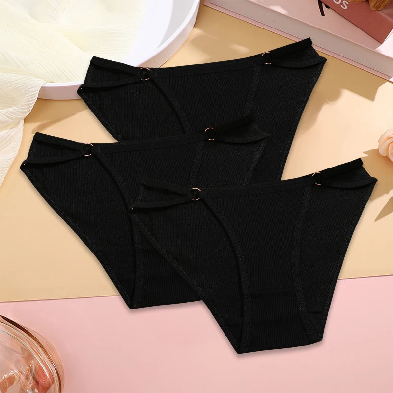 FINETOO 3PCS/SET Women Cotton Panties Women Sexy Low Rise Briefs Female Breathbale Underwear Button Design Pattern Soft Lingerie