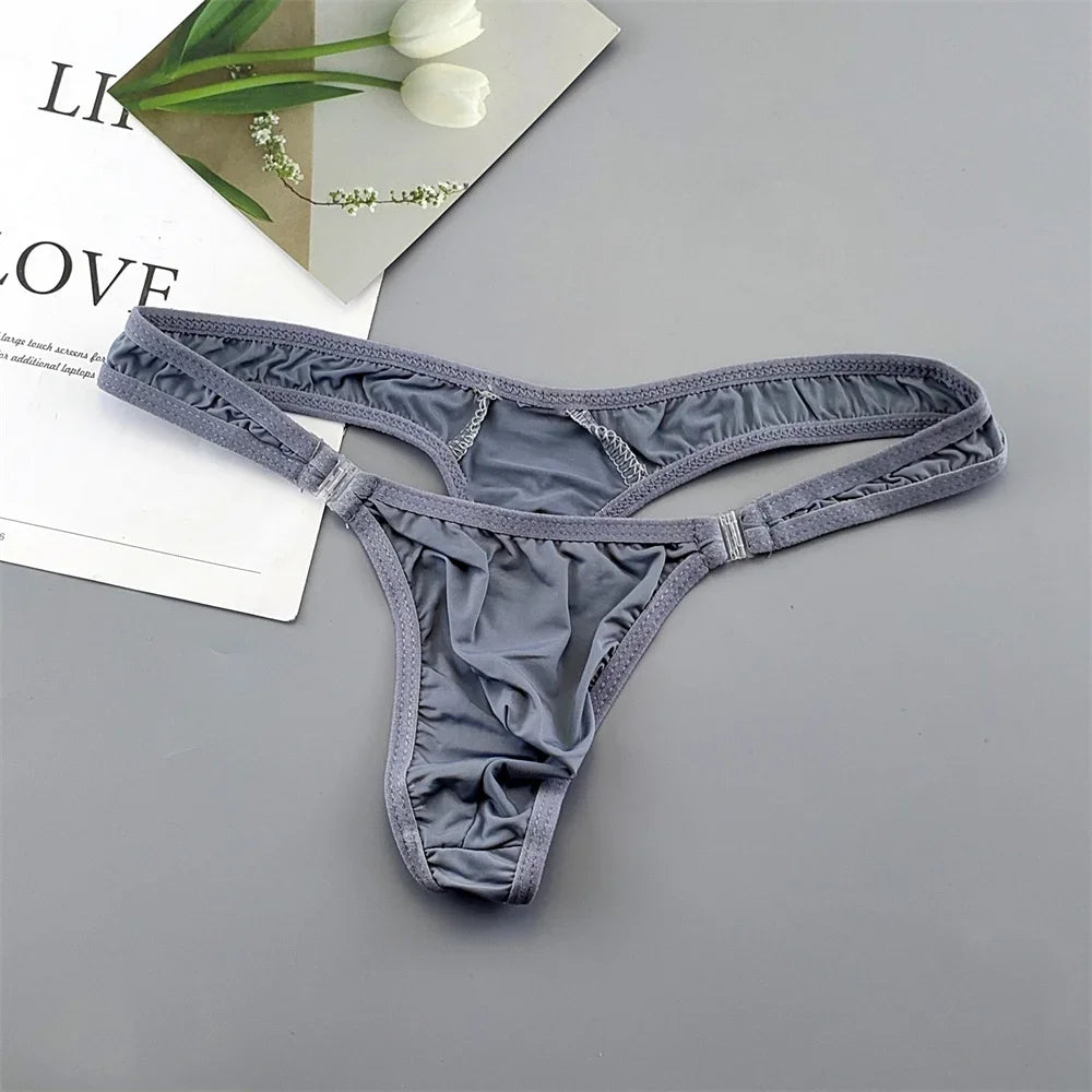 Translucent Buckle Men Thong Nylon and Spandex Sexy U Convex Briefs G-string/Jocks/Tanga/T-back Gay Underwear