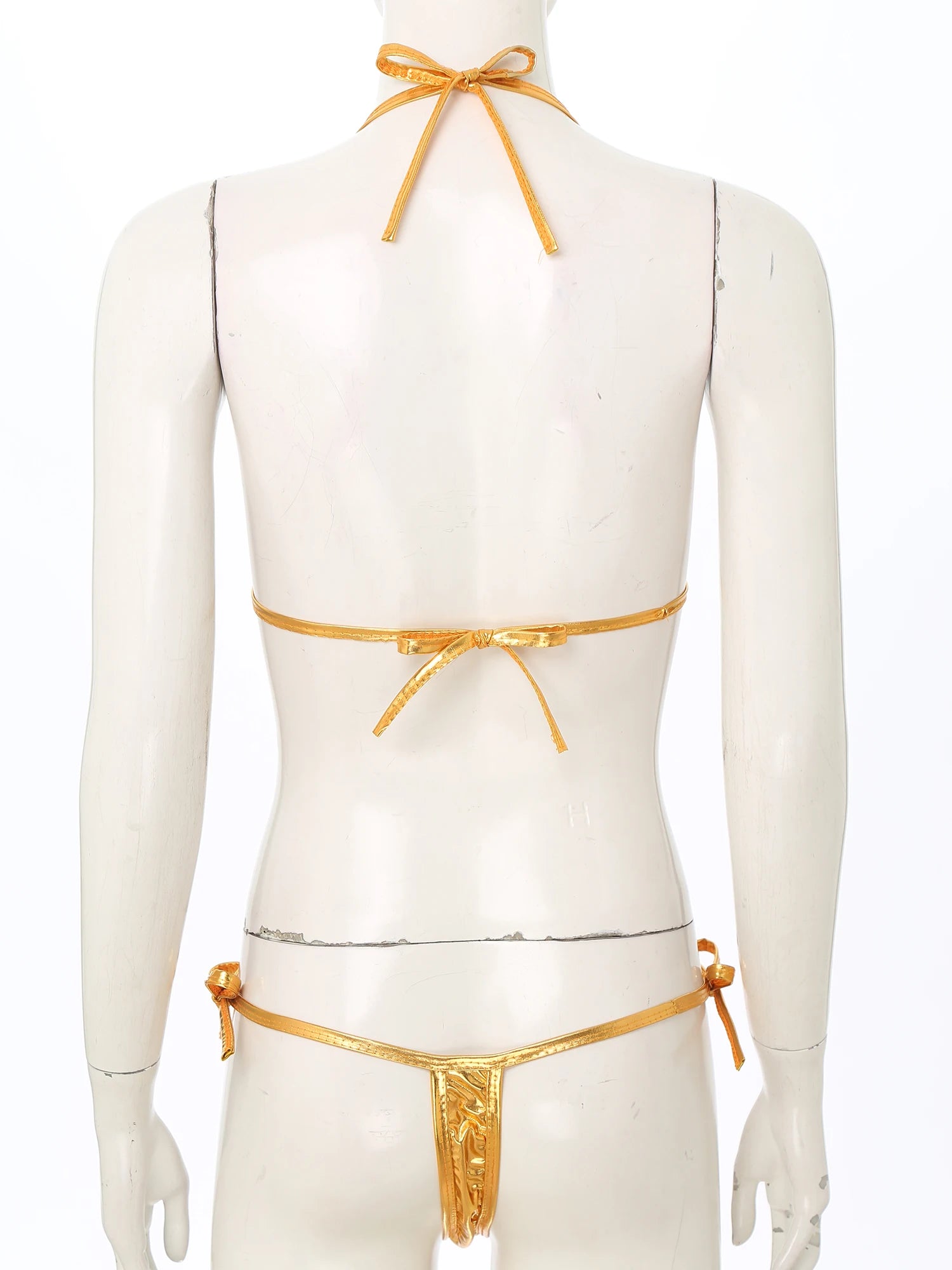 Womens Brazilian Micro Bikini Swimsuit Metallic Shiny Lacing Non-Padded Triangle Cup Bra Top with G-String Swimwear Biquini Set