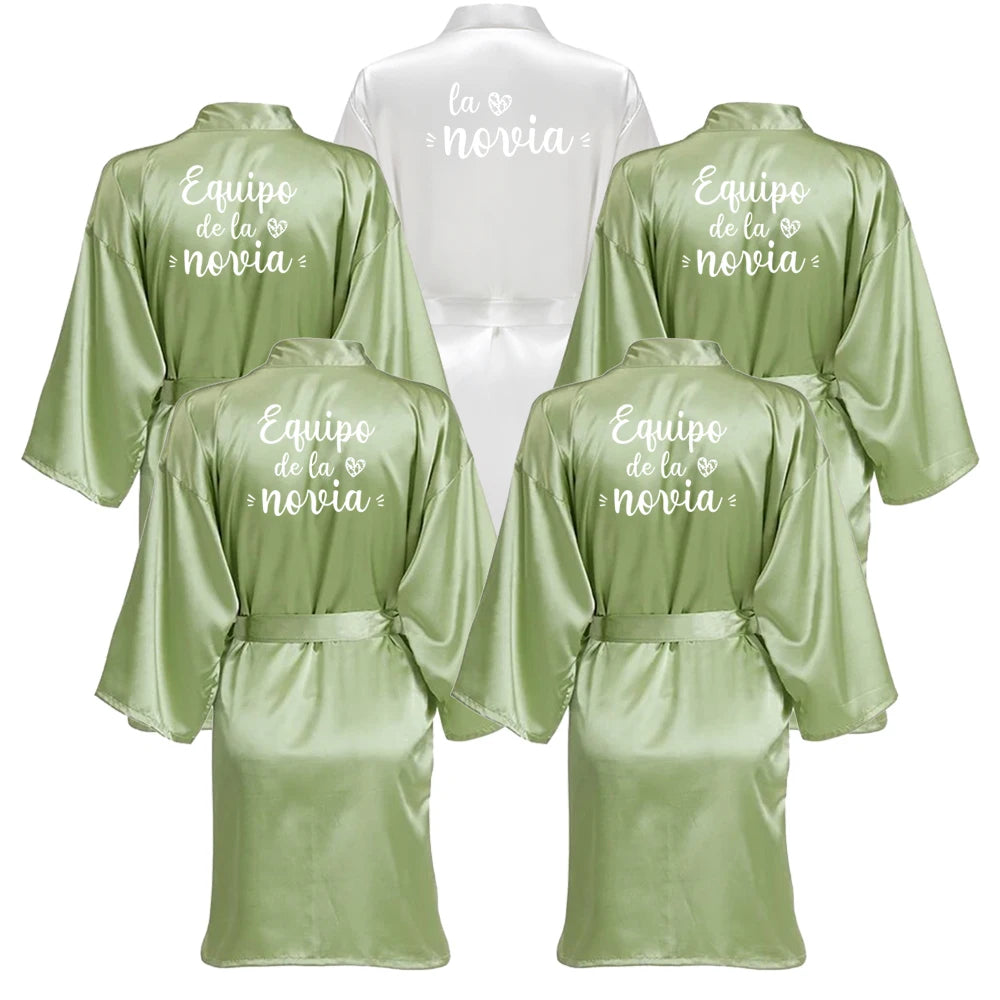 Sage Green Bridal Satin Robe Women Spanish Wedding Robe Novia Kimono Bride Party Bridesmaid Robes