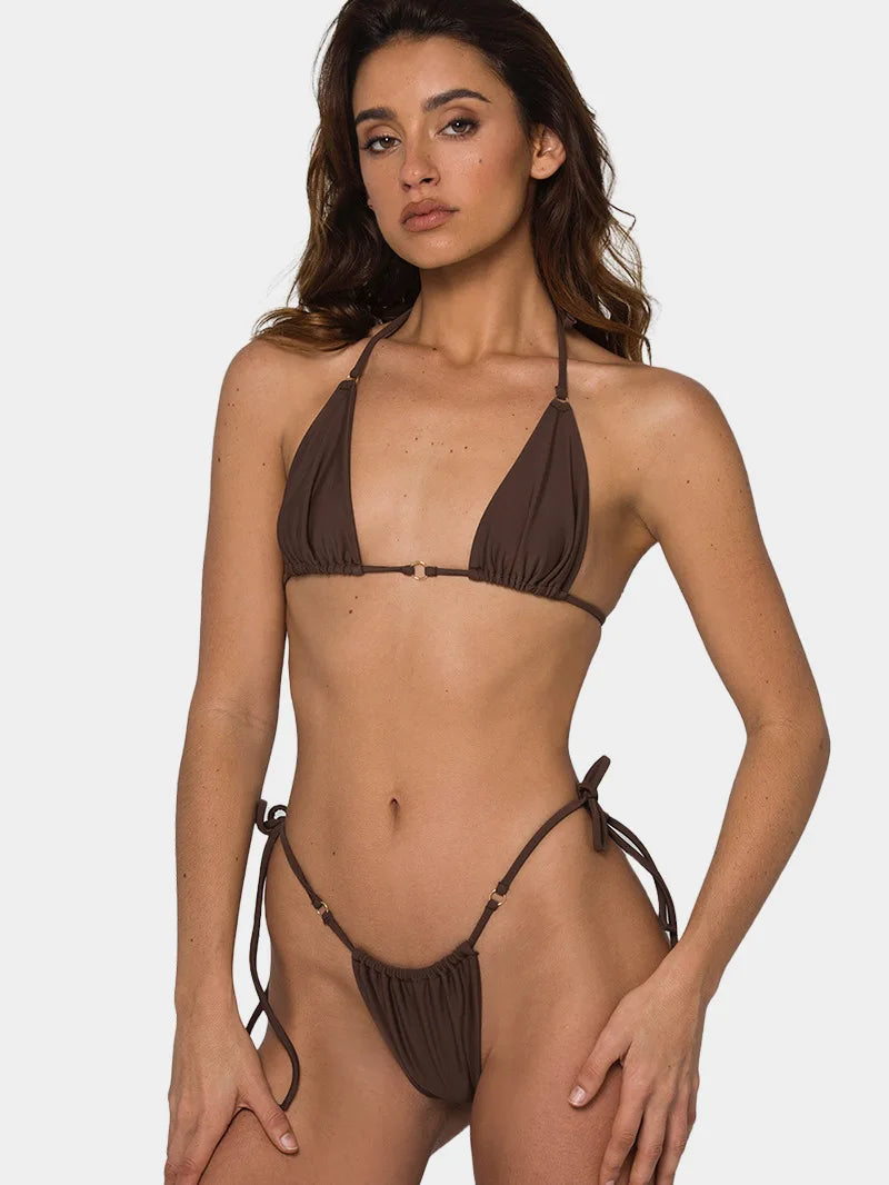 European and American Three-point Neckline Tied Triangle Sexy Bikini Swimsuit Women's Tight Fitting High Waisted Sexy Swimsuit