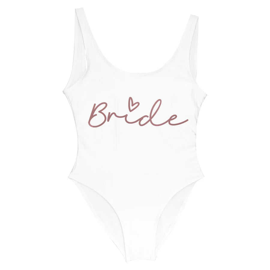 Hen Party Swimsuits One-Piece Team Bride Swimwear Bride To Be Woman Pink Swimwear Bachelorette Beatchwear Bathing Suits