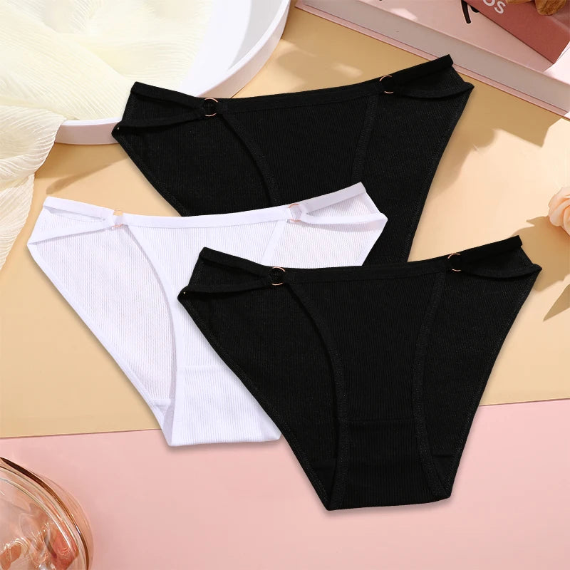 FINETOO 3PCS/SET Women Cotton Panties Women Sexy Low Rise Briefs Female Breathbale Underwear Button Design Pattern Soft Lingerie