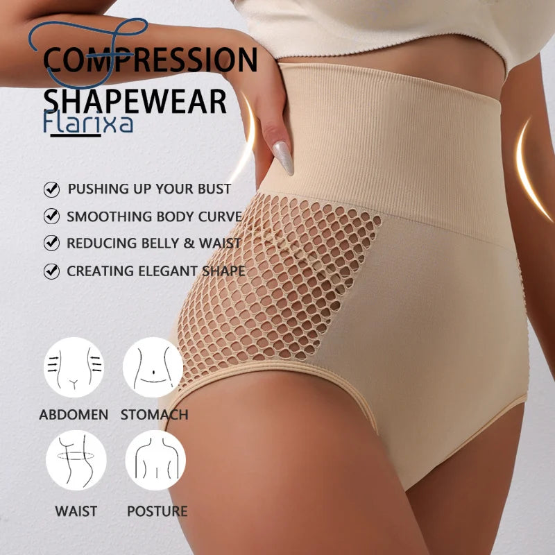 Flarixa 1/2/3Pcs Hollow Belly Control Shapewear Women Panties High Waist Double Layer Tummy Shaper Heart-shaped Hip Lift Pants
