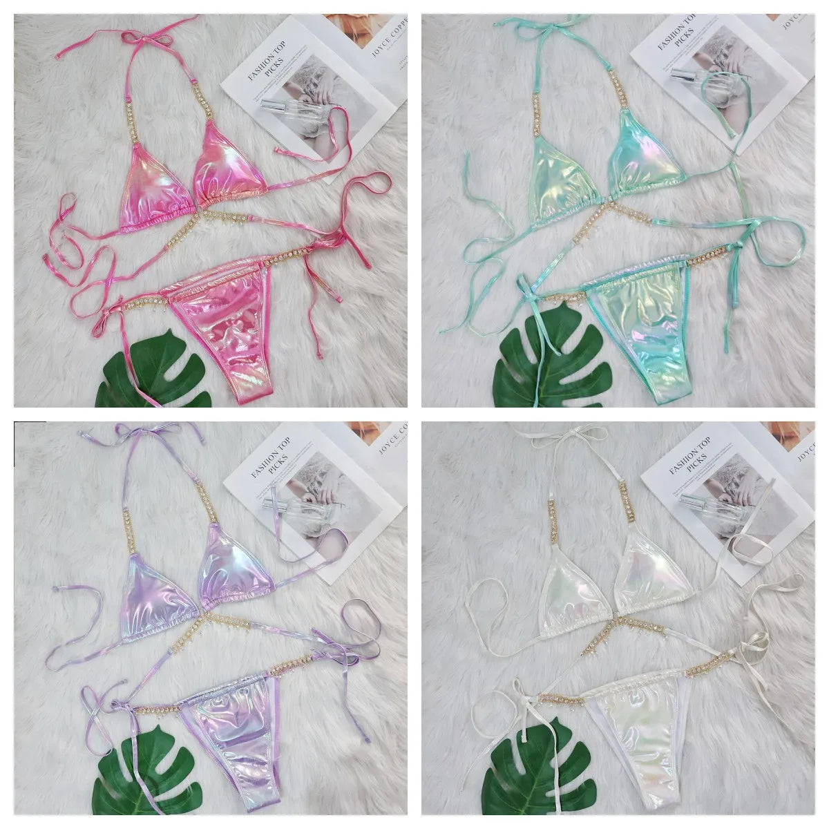 Sexy Halter Shiny Diamond Bikini Women Swimwear Female Swimsuit Laser Metallic Bikini Set Brazilian Bathing Suit Swim Beach Wear