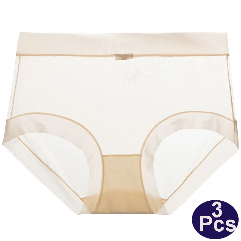 3PCS Women Panties Sexy Lingerie Ice Silk Quick Drying Briefs Female Seamless Underwear Solid Color Underpants Cool Panties