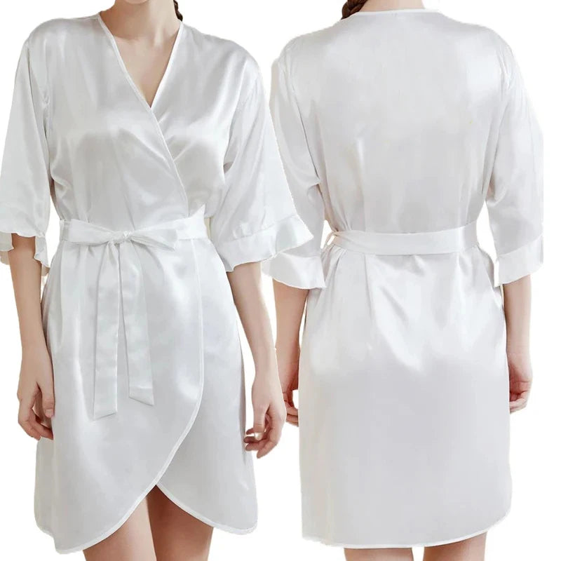 Dark Green Satin Team Bride Bridesmaid Robe Ruffle Wedding Bathrobe Gown Women Dressing Sleepwear Mother Maid of Honor Kimono