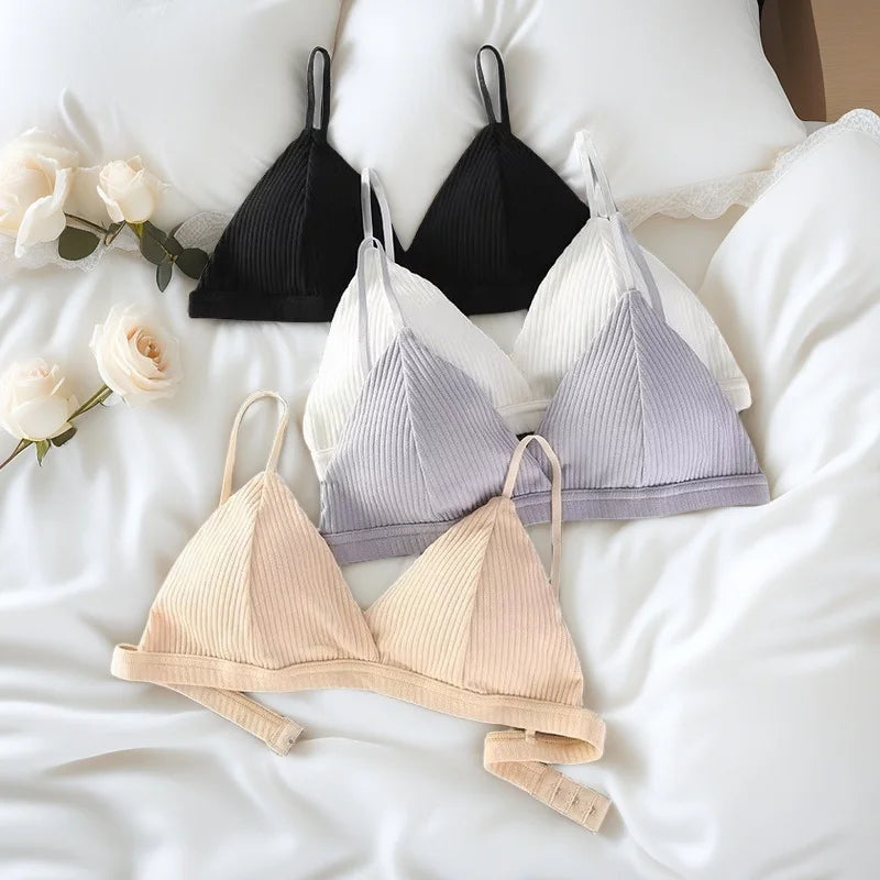 Women's Cotton Push-Up Bralette Solid Color Bras Seamless Wire-Free Brassiere Sexy Lingerie Simple Underwear for Female Girls