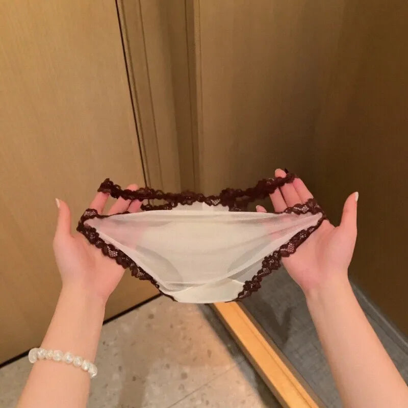 One Size Thin Mesh Bow Sexy Women's Underwear Ice Silk Cotton Crotch Seamless Panties Soft Cotton Crotch Breathable Briefs