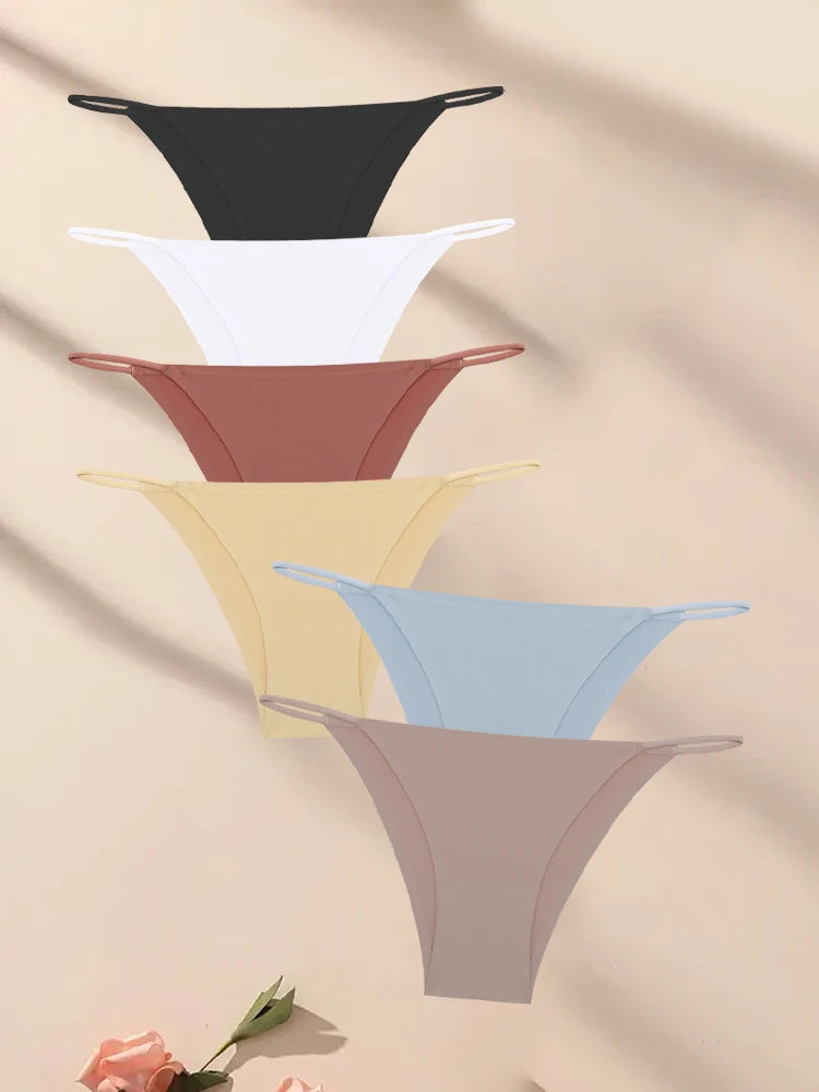 FINETOO 6Pcs Seamless Ice Silk Underwear for Women Sexy Thin Strap Briefs Girls Low Waist Breathable Panties No Trace Lingerie