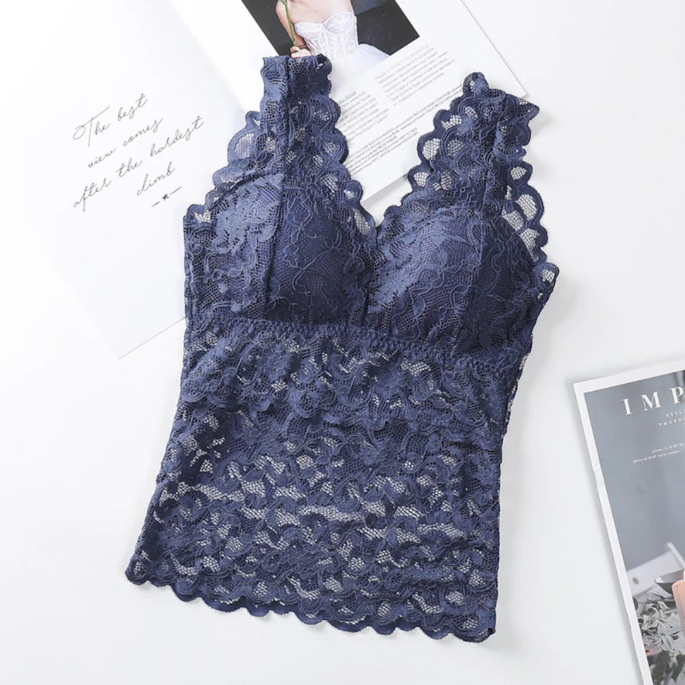 Women Summer Crop Top Bras Woman Seamless T-shirt Sexy Lace Bra Female Beauty Back Push Up Padded Camisole Women Tank Top