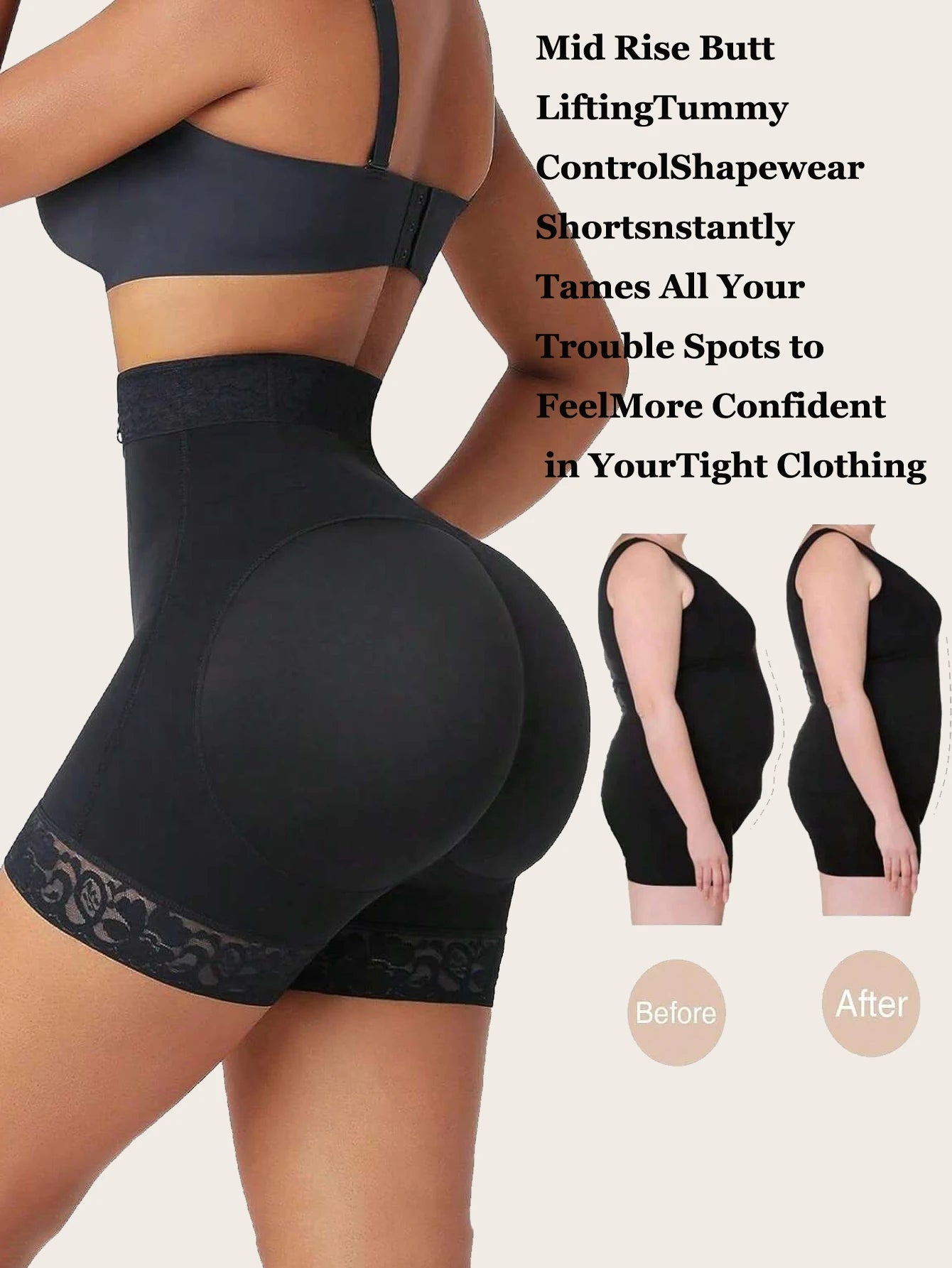 Lace Trim Sculpting Panties, Comfy & Breathable Butt Lifting Panties, Women's Lingerie & Underwea