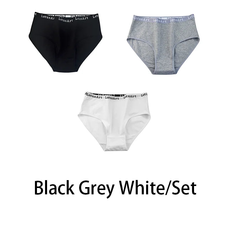3PCS/Set Women Cotton Solid Seamless Underwear Sexy Plus Size Panties Letter Lingerie Mid Waist Comfortable Briefs NKT2123
