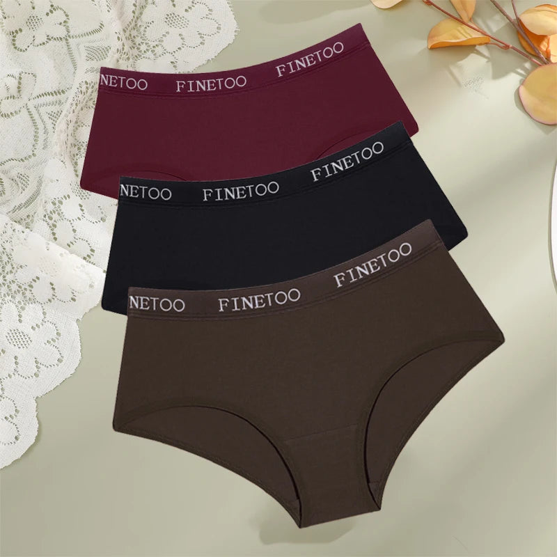 FINETOO 3Pcs Cotton Letter Belt Underwear Women's Panties Sexy Breathable Low Waist Briefs Female Stretch Comfortable Lingerie
