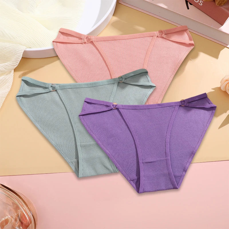 FINETOO 3PCS/SET Women Cotton Panties Women Sexy Low Rise Briefs Female Breathbale Underwear Button Design Pattern Soft Lingerie