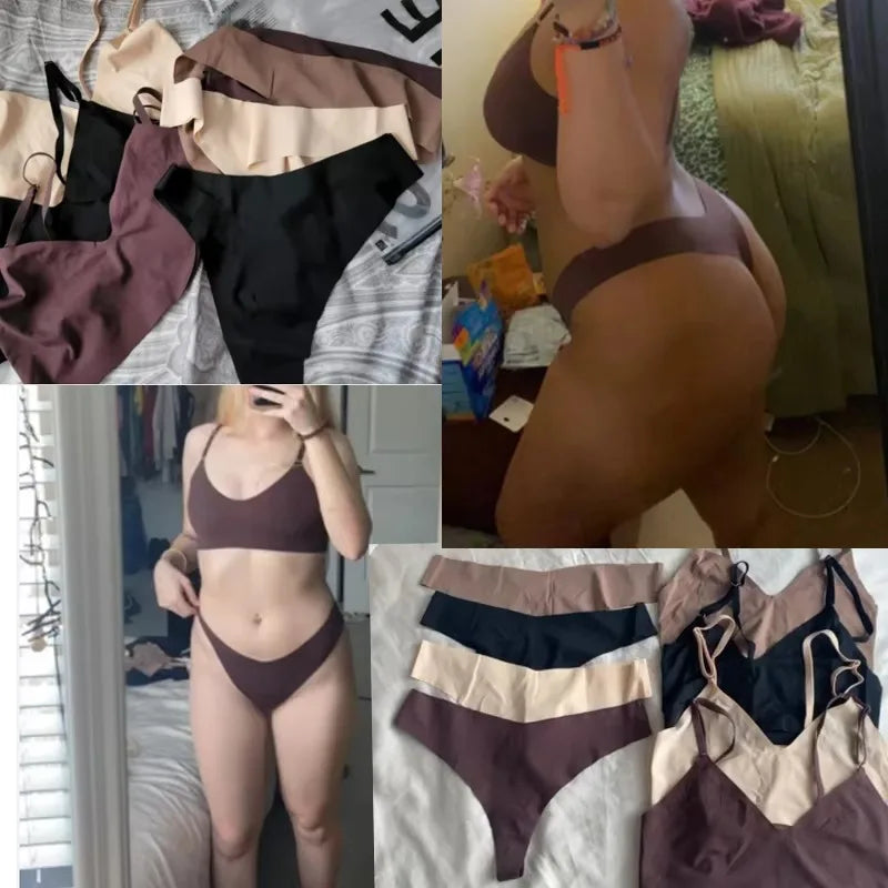 Hot Sale Ladies' V-Neck Style Wire-Free Seamless Underwear Set With Briefs Women Underwear Bras And Panties Set