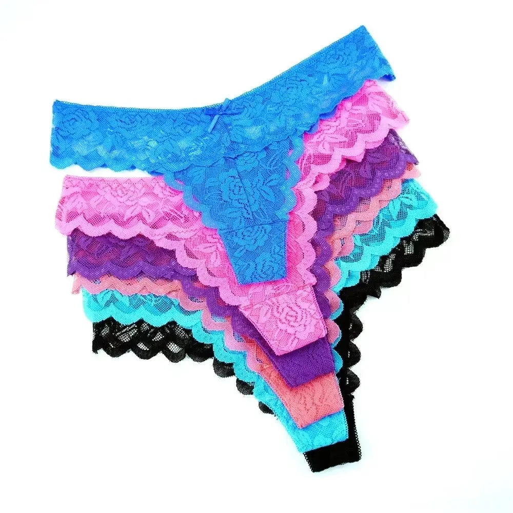 3PC Free Shipping Ladies Thong Sexy Low Waist Lace Panties Transparent G-string Underwear Hot Girl Erotic Panty