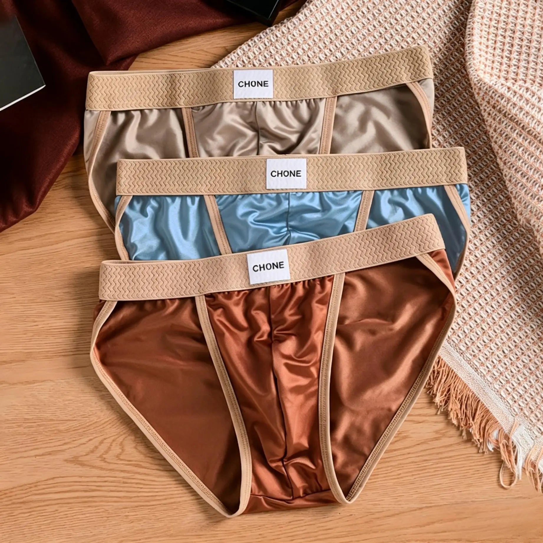 3pcs【LORIEN CREST】Luxury Men's Satin-like Ice Silk Briefs High Elastic Ultra Soft Breathable Antibacterial Comfortable Underwear