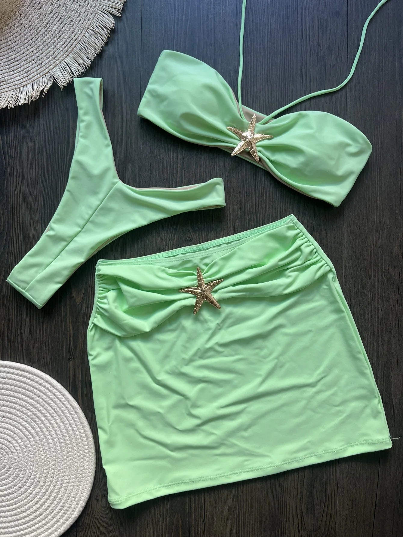 With Skirt Metal Star High Leg Cut Bikini Women Swimwear Female Swimsuit Three-pieces Bikini set Bather Bathing Suit Swim