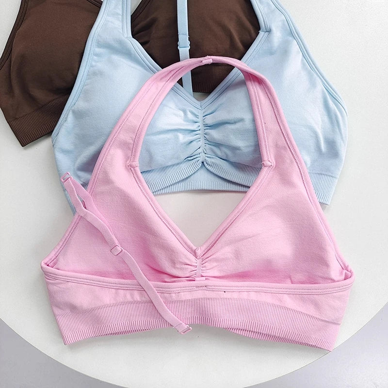 Adjustable High-Impact Yoga T-Back Sports Bra - Halter Neck, Backless, Quick-Dry, Shockproof Gym Tank Top