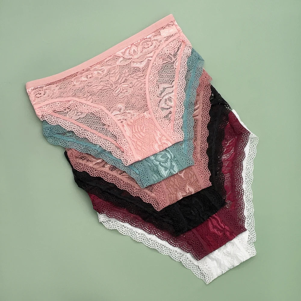 Moonflame 5 Pcs Female Underwear Girls Low Rise Cotton Briefs Sexy Lace Adult Women's Sexy Panties