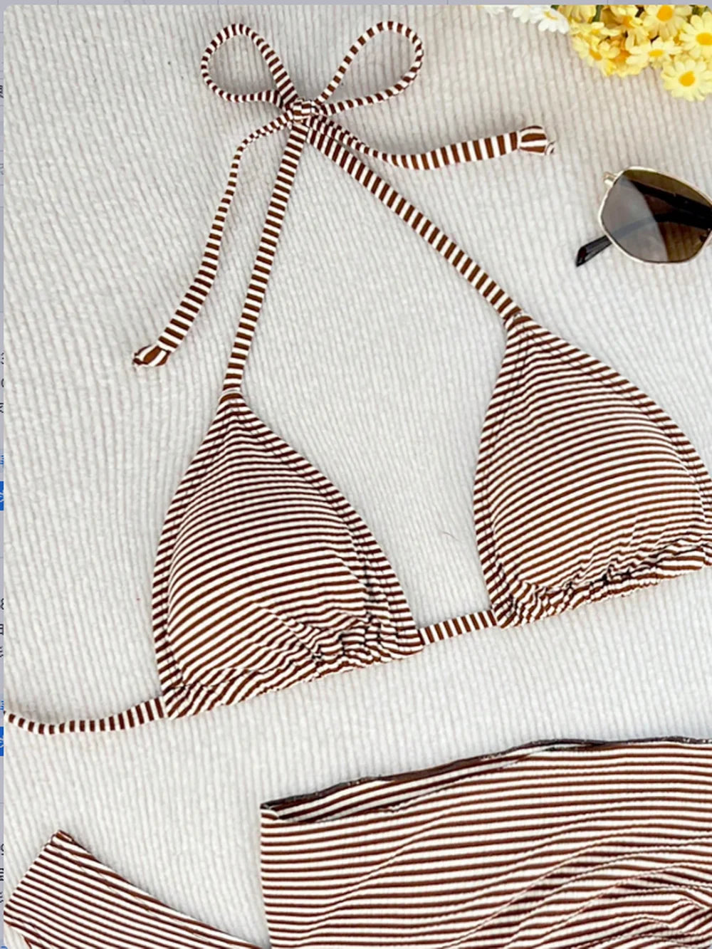 Women's 3 Piece Bikini Set with Wrap Coverup Halter Triangle Swimsuits