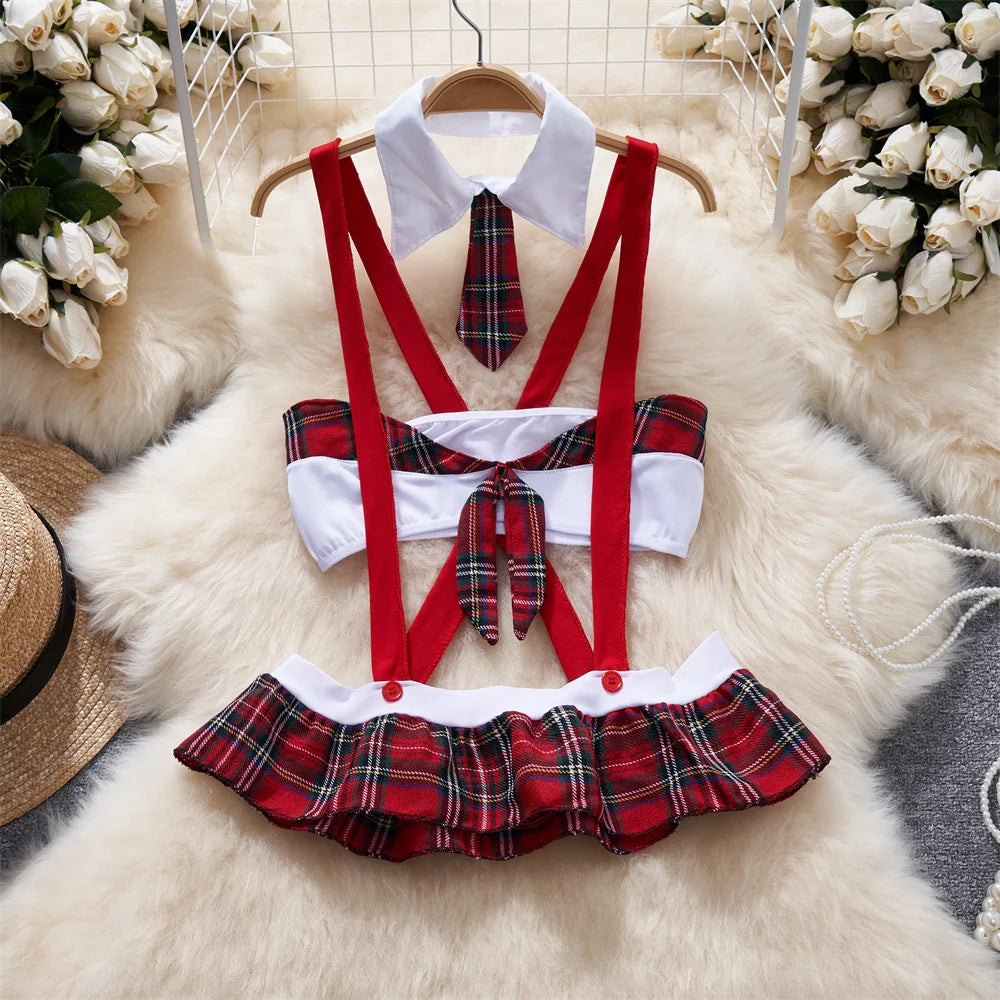 Women Strap Hollow Out Backless French Style Striped Erotic Playsuits Cosplay Slim Fit Underwear Black Lingerie Sexy Bodysuits