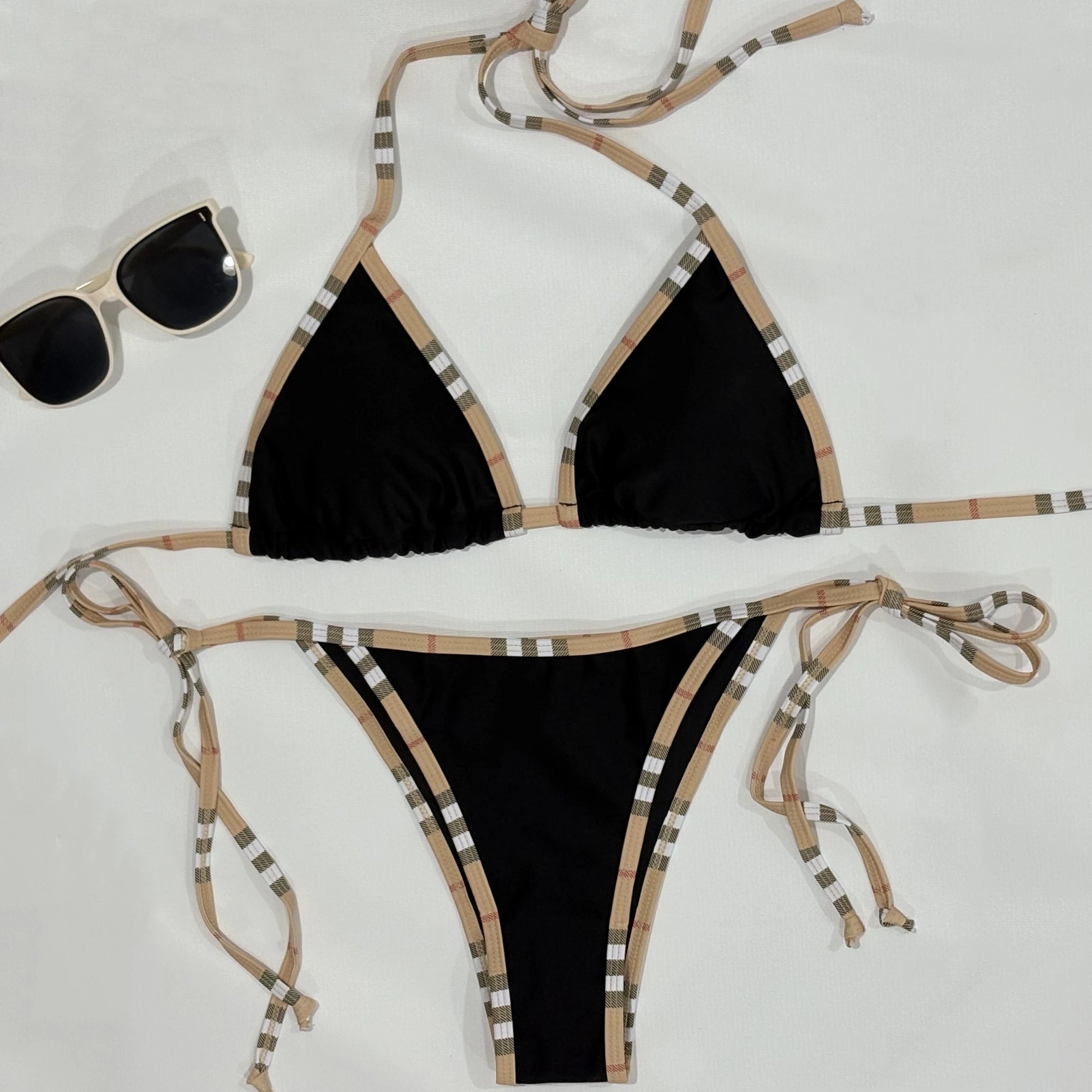 Luxury Brand Design Stripe Halter Bikini Women Swimwear Female Swimsuit Two Pieces Bikini Set Sexy Bathing Suit Swim Beach Wear
