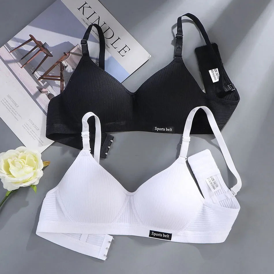 Cotton Women's AB Cup Bra Underwear Wireless Gathering Comfortable V-Bra Women's Upward Push Underwear