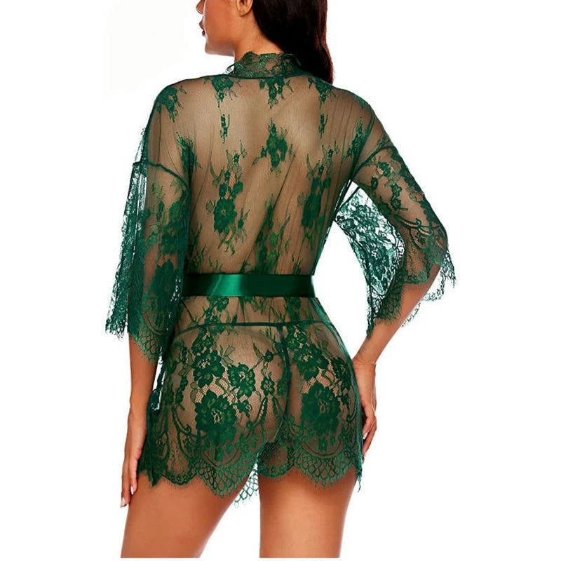 Lace Robes for Women Bridesmaid Gifes Sexy Lingerie See Through Sex Sleepwear Nightwear for Night Underwear Nightdress Bathrobe
