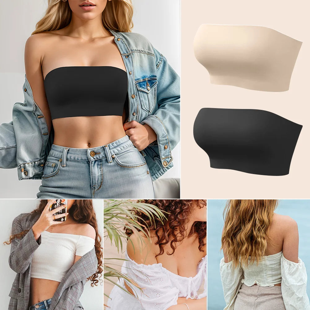 Sexy Seamless Strapless Tube Top Bra Women's Half Cup Ultra Thin Silicone Non-slip Underwear Off-the-shoulder Dress Lingerie