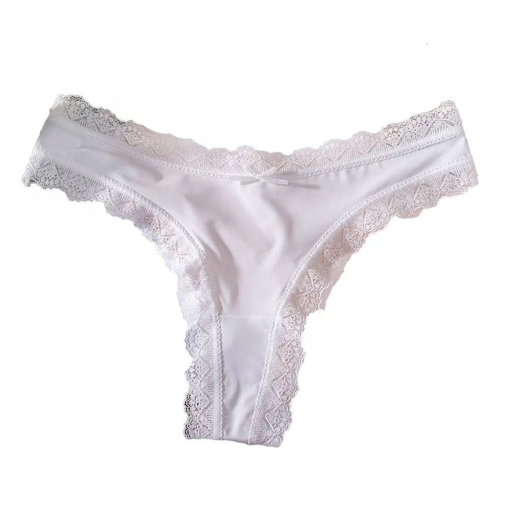 Sweet Pink Satin Silk Ruffle Thong Sexy Low Waist G-String Briefs for Women Ice Silk Underwear Female Intimates Lingerie