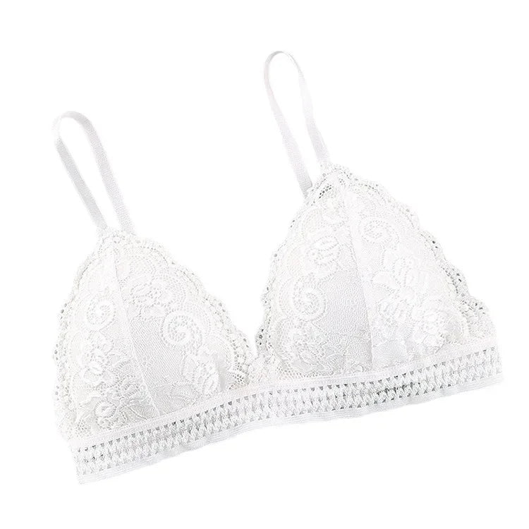 Lace Triangle Cup Padded Bra Women Embroidery Hollow Underwear Sexy Floral Deep V Brassiere Seamless Push Up Bralette Lingerie