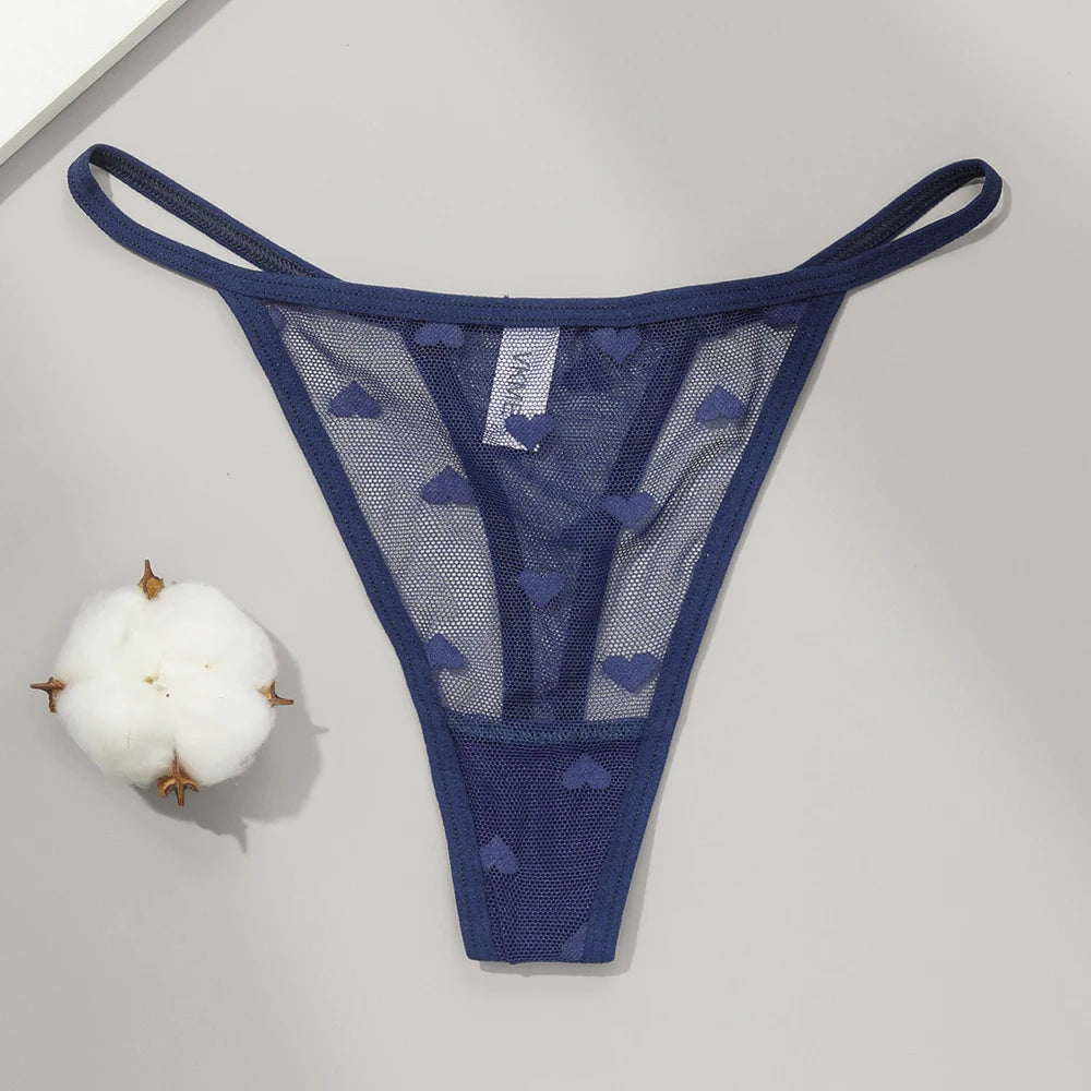 Sexy Lace Sheer Thong Panties Underwear Women's Low Waist G-String T-Pants Lingerie Panties Heart See Through Mesh Underpants