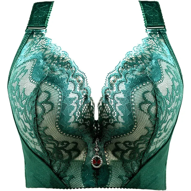 Plus Size Push Up Bra Sexy Lace Underwire - Full Coverage Lingerie for Curvy Women, Wide Side Wings & Thin Cup Support Big Bust
