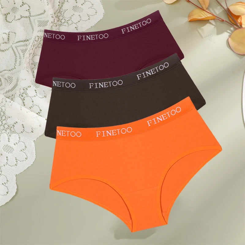 FINETOO 3Pcs Cotton Letter Belt Underwear Women's Panties Sexy Breathable Low Waist Briefs Female Stretch Comfortable Lingerie