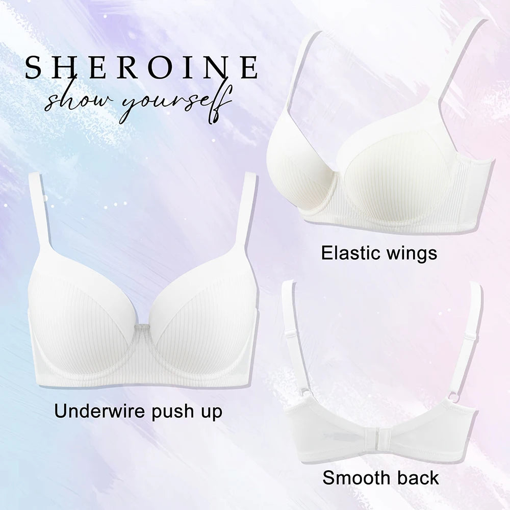 Sheroine Plus Size T-Shirt Bra, Push Up Underwire Lightly Padded Full Coverage Plunge Bras for Women Supportive Comfort