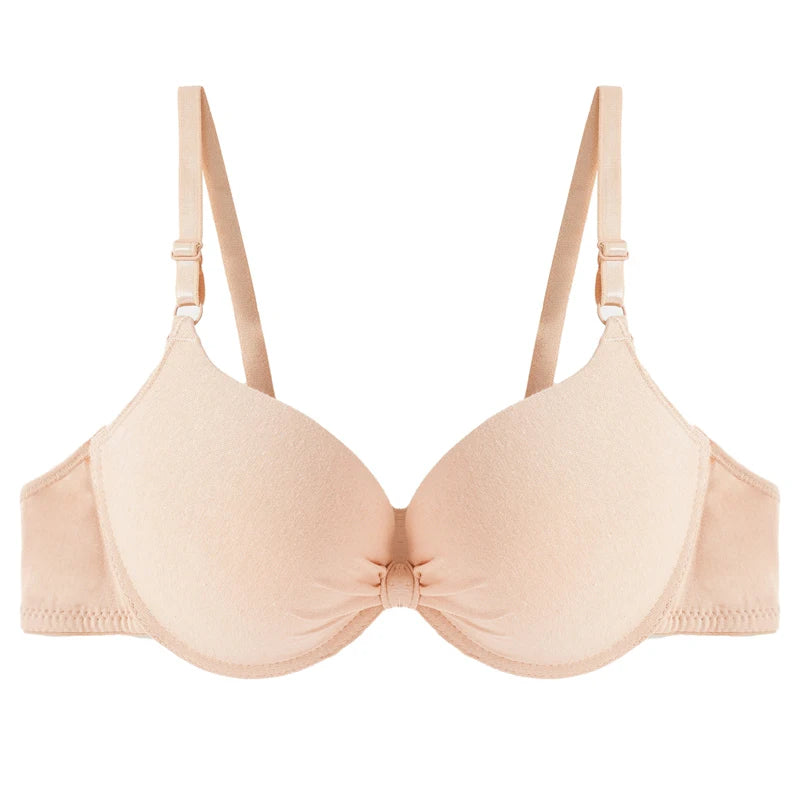 Women's Sexy Cotton Gathered Bra Deep V Underwire Ladied Brassiere Push Up Lingerie Solid Bras Backless Intimate Underwear