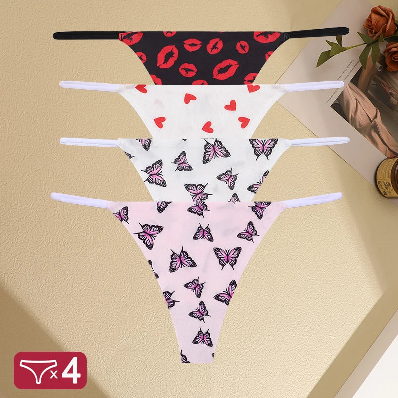 FINETOO 4PCS Seamless Thong Women Thin Strap Low Waist High Flexibility Panties Sexy Underwear Ladies Briefs T-back Comfortable