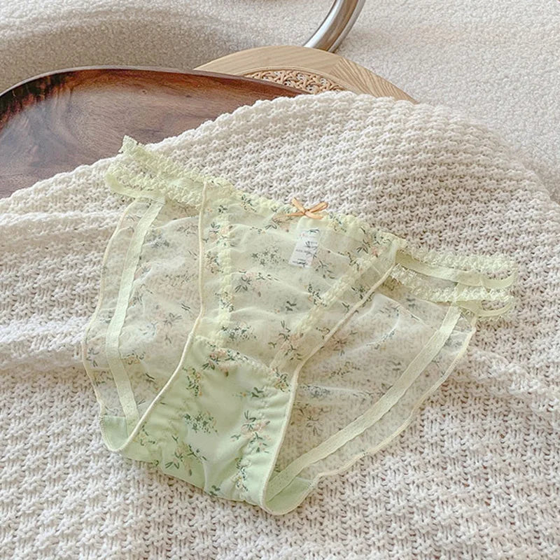 Women's panties Cross waistband Hipsters Low Rise Lace Strappy Panties Transparent Mesh Floral Pattern Sweet Bowknot sexy femal