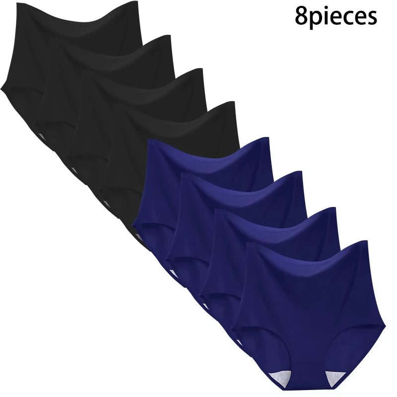 8 pieces Ice silk Women Underwear Slim Belly Tight fit Pants Seamless Triangular Briefs Soft Lingerie Elastic Panties Large Size