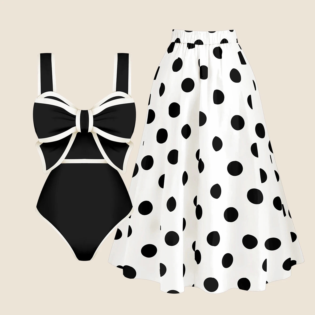 2025 New Bow Tie One Piece Swimsuit For Women Swimwear with Skirt Bathing Suit Monokini Beach Bodysuit Beach Wear