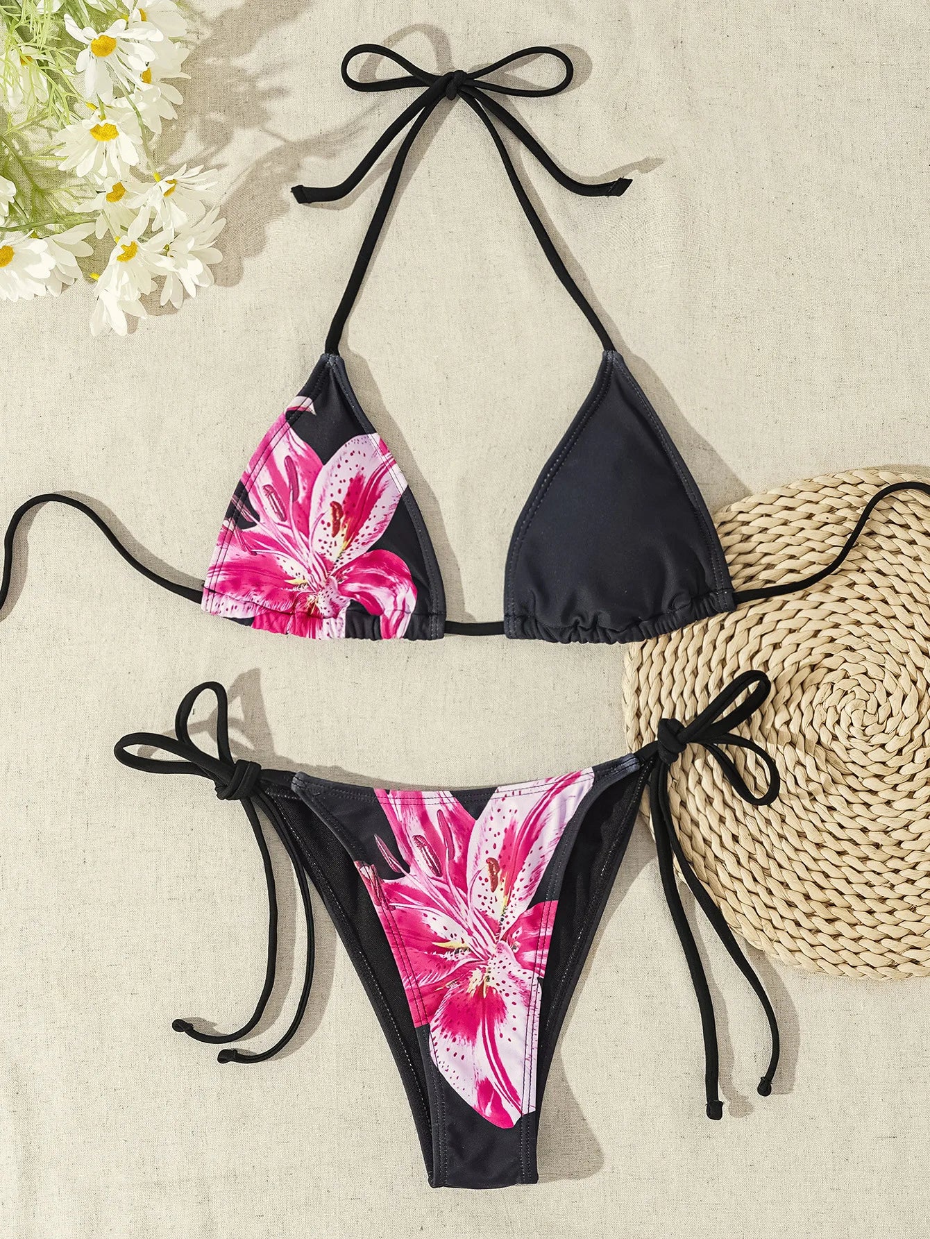 2025 New Women's Bikini Set Adjustable Tie Side Bandage Swimwear High-End Sexy Two-Piece Bathing Suit Summer Beach Push Up