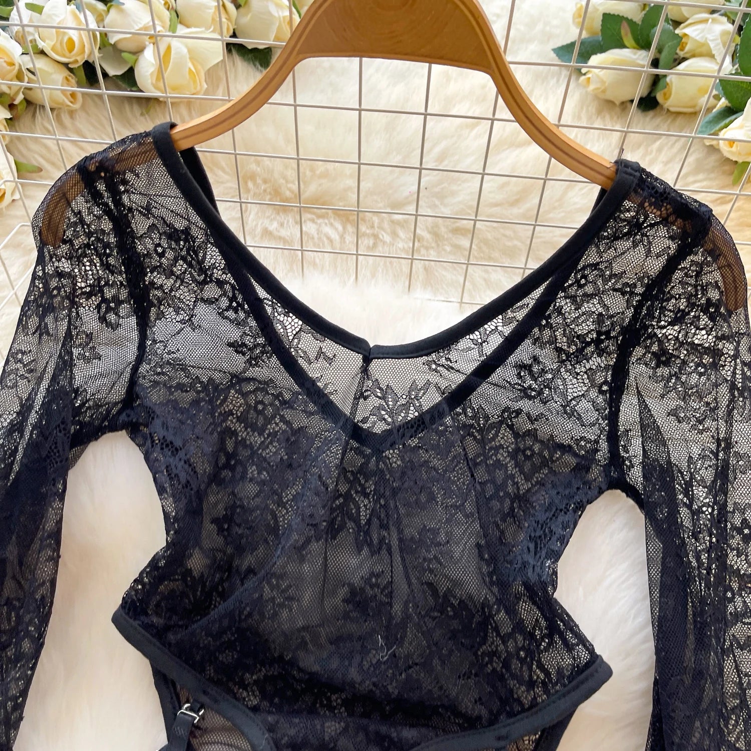 sexy sleeveless lace flare sleeve see through Vintage Straps Bodysuits Jumpsuits Top Hotsweet Clothing