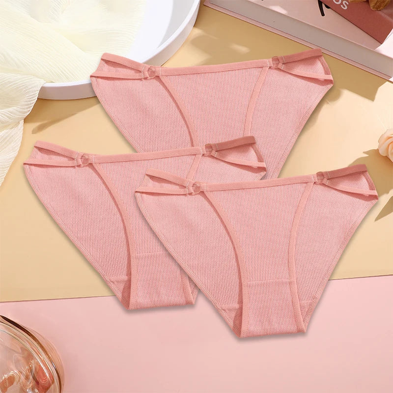 FINETOO 3PCS/SET Women Cotton Panties Women Sexy Low Rise Briefs Female Breathbale Underwear Button Design Pattern Soft Lingerie