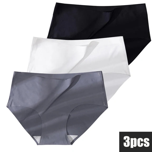 3Pcs Plus Size Underwear Women's Panties Ice Silk Solid Color Ladies Seamless Underpant Girls Briefs Breath Sexy Lingerie Female