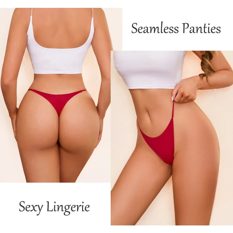 7Pcs/Set Traceless Ice Silk Thongs For Women Sexy Low Waist Elastic Underwear Summer Ultra-thin Female Cozy Breathable G-strings